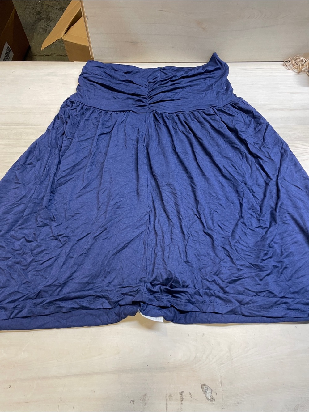 High-Waist Navy Ruched A-Line Skirt #C67